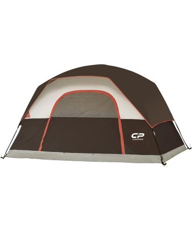 CAMPROS CP Tent 4 Person Camping Tents, Waterproof Windproof Family Dome Tent with Rainfly, Large Mesh Windows, Wider Door, Easy Setup, Portable with Carry Bag Brown