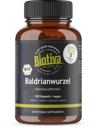 Biotiva Valerian Organic 150 capsules - Valerian root ground - 600mg per capsule - Bottled and controlled in Germany - Vegan - Buy Online on GoSupps.com
