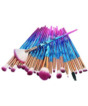Glamza Diamond 20pc Make Up Blending Details Eyebrow Eyeshadow Eyelash Powder Lip Brushes Set (Blue)