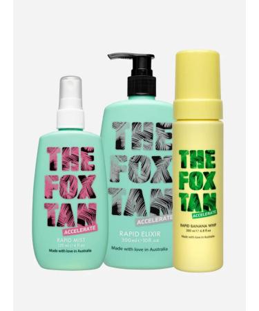 The Fox Tan Let It Whip Bundle | Rapid Elixir 300ml + Rapid Banana Whip 200ml + Rapid Mist 120ml | Natural Tanning Lotion & Accelerator | Elixir and Mist for Dark Flawless Tan Skin | Streak-Free Tanning | Tanning Lotions & Oils For Melanin Production | Au