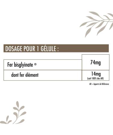 Fer Bisglycinate 14 mg - Anti-Fatigue - Immunit - Haute Tol rance Digestive - 100% des AR - 60 G lules - Cure 2mois - Fabriqu en France - Nutrivie - Buy Online on GoSupps.com