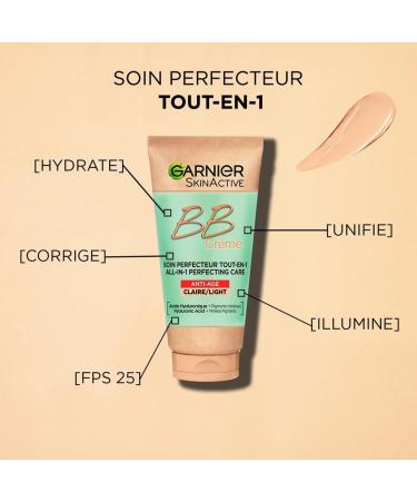 GARNIER Skin Active - Anti-Aging BB Cream - All-In-1 Perfecting Treatment - Firms & Hydrates - SPF 25 - Hyaluronic Acid & Aloe Vera - Vegan & Cruelty Free - All Skin Types - Light Skin Tone - 50 ml - Buy Online on GoSupps.com