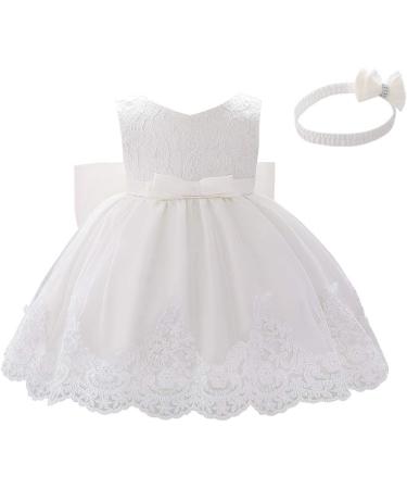 FYMNSI Baby Girl Baptism Christening Dress with Lace Floral Embroidery and Headband | 18-24 Months White - Buy Online on GoSupps.com