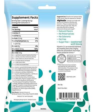 Alpinola Menthol Lozenges with 20 Herbs, Vitamin C, and Stevia - 17 Count - Buy Online on GoSupps.com