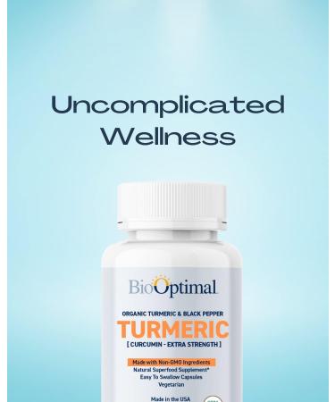BioOptimal Organic Turmeric Capsules - 2 Month Supply - Joint Pain Relief - Non-GMO Curcumin Supplement - Extra Strength - 60 Pills - Packaging May Vary - Buy Online on GoSupps.com