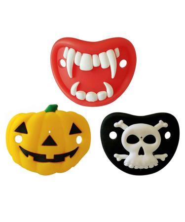 Gadpiparty 3pcs Funny Pacifier for Baby Halloween Silicone Baby Nipple Pumpkin Skeleton Vampires Fangs Shaped Pacifier for Halloween Party Favors Gifts