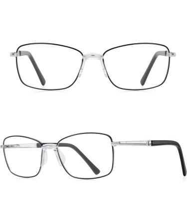 RB Pilot Blue Light Blocking Reading Glasses for Women - Metal Frame Spring Hinge Stylish Black & Silver Design - 1.0x Magnification - Buy Online on GoSupps.com