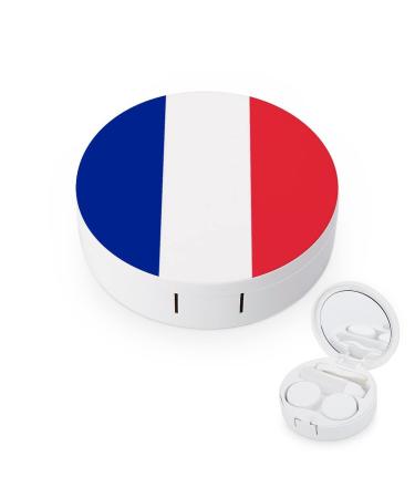 Flag of France Round Case For Contact Lens Kit Storage Box with Mirror Printed