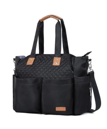 Lekebaby Baby Changing Bag Large Nappy Bags for Mom and Dad Nappy Changing Bag Stylish Travel Tote with Nappy Changing Mat Quilted Black