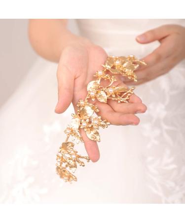 JWICOS Gold Tiara Crown for Women - Bridal Wedding & Prom Princess Tiara Crown - Elegant Floral Leaves Pearl Crown for Pageant & Halloween Costume - Buy Online on GoSupps.com