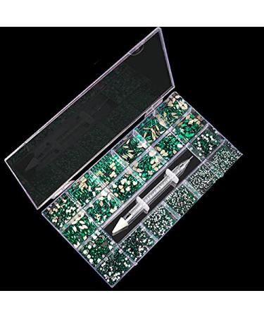 Yzzseven 12 Types 600 Diamonds 2500 Flat Rhinestones Mix 20 Styles for Nail Art DIY - Hole Green - Buy Online on GoSupps.com