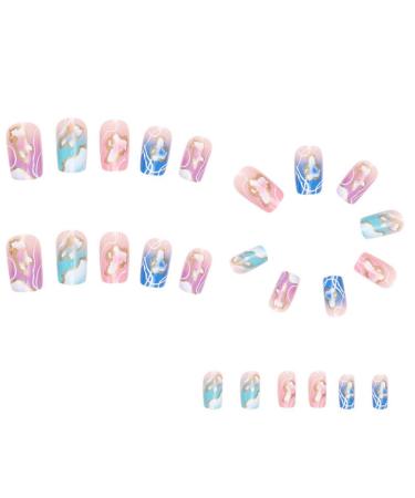 Loufy 1Set Colourful French Gradient Nails Gradual Change Rhinestones Nails Multicolor