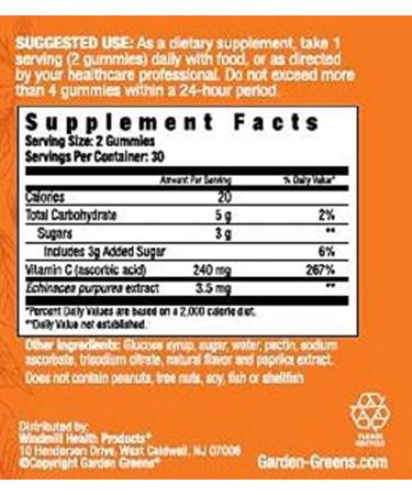 Garden Greens Immune Vitamin C Gummies - Orange Flavor | 30 Servings for Boosted Immunity - Buy Online on GoSupps.com