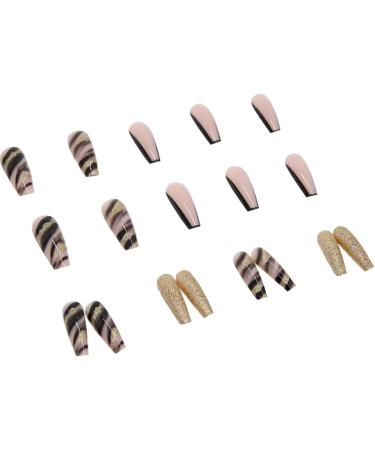 Black Marble French Tip Press On Nails Long with Gold Foil - 24Pcs - Buy Online on GoSupps.com