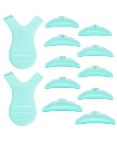 10 pieces eyelash lifting silicone pads silicone eyelashes permanent wave pad 5 sizes 5 sizes permanent wave curlers pad with 2 pieces of eyelashes y shape eyelash brush for eyelash length lifting green