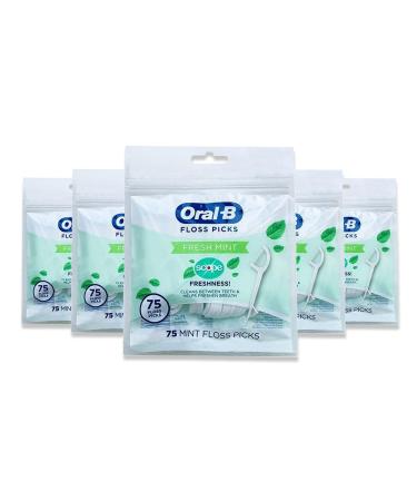 Oral-B Fresh Mint Dental Floss Picker with Scope Freshness Non-Splintering 75 Count (5 Count)