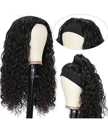Lovigs Water Wave Headband Wig 24 Inch - Brazilian Virgin Hair Machine Made Natural Color 1B - Curly None Lace Front Wigs for Black Women - Buy Online on GoSupps.com