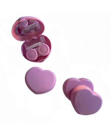 4 Packs Heart Shape Contact Lens Cases Travel Eye Contacts Case Box Holder Portable Contact Lenses Tweezers Remover Tool Solution Bottle Kit for Daily Outdoor Traveling (Dark Pink)