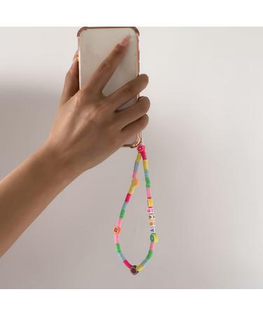 Handmade Colorful Mobile Phone Lanyard - Rainbow Fruit Wrist Strap for Women | Cute Polymer Clay Design - Buy Online on GoSupps.com