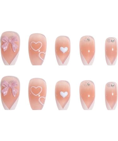 Short Fake Nail Full Cover Glue Included Detachable French Heart Love Press on Nails 24 Pieces Finger Nail Art Tips for Nail Salons and Women DIY Nail Art - Buy Online on GoSupps.com