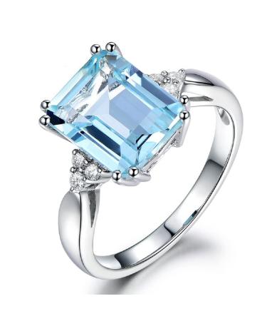 925 Silver Creative Ladies Sapphire Ring 18k Square Blue Gemstone Ring CZ Zirconia Diamond Sparkling Ring Eternity Engagement Wedding Ring Promise Cocktail Ring Size 6-10 611 (8)