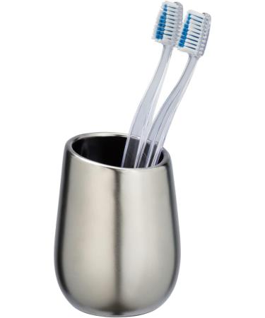 WENKO Badi Chrome Matt Toothbrush Cup - Ceramic 11 x 8 x 8 cm | Elegant Bathroom Accessory for International Shipping - Buy Online on GoSupps.com