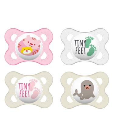 MAM "Skin Soft" silicone pacifier // 0-6 mo. Girl // set of 4 // incl. 2 sterilized transport boxes