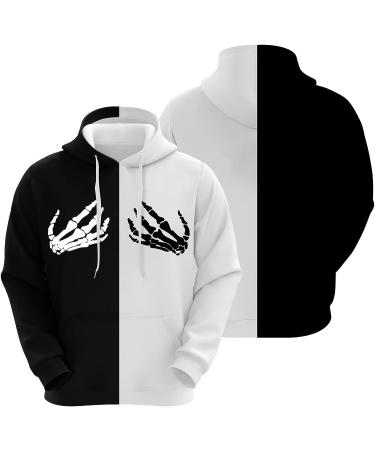 Teen Boys Casual Black & White Print Hoodie | Long Sleeve Pocket Hooded Blouse | 3X-Large - Buy Online on GoSupps.com