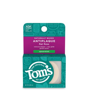 Tom's of Maine Naturally Waxed Antiplaque Flat Dental Floss Spearmint 32 Yards
