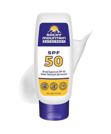 Rocky Mountain Sunscreen SPF 50 Lotion | Reef Safe (Octinoxate & Oxybenzone Free) Water-Resistant | Broad Spectrum UVA/UVB Protection | Non-Greasy Fragrance Free Vegan Gluten Free | 6 Fl Oz SPF 50 Lotion 6 Fl Oz (Pack...