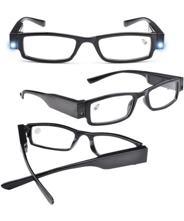LED Lighted Reading Glasses +2.5 Black | Compact Full Frame Nighttime Reader for Clear Vision | Unisex Lighted Magnifier Eyewear - Buy Online on GoSupps.com
