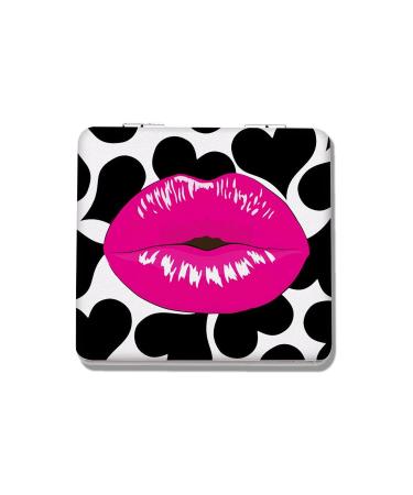 Vanity Mirror Pink Lips Design Shatterproof Pocket Mirror Unique Double Sided Magnifying Portable Compact Square Mirror Makeup Mirror for Woman Mother Kids Great Gift
