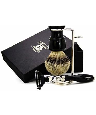 Shop Men's Shaving Kit - 3 Edge Razor Silver Tip Badger Brush & Stainless Steel Stand | Perfect Grooming Set for Men - Buy Online on GoSupps.com