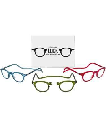 Contacta Lock Reading Glasses for Men & Women - Magnetic Adjustable Red +3.00 Diopters - Includes Glasses Holder - Buy Online on GoSupps.com