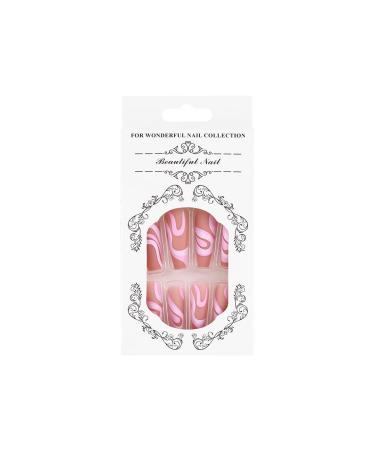 Sethexy Coffin Matte False Nails - Snake Line Abstract Pink Art 24pcs Acrylic Press-On Fingernails for Women & Girls - Buy Online on GoSupps.com
