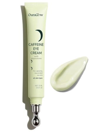 OURAGLOW Caffeine Eye Cream for Dark Circles and Puffiness Moonstone Under Eye Cream with Cooling Tip Retinol Hyaluronic Acid & Peptides for Wrinkles Bags Fine Lines Fragrance-Free