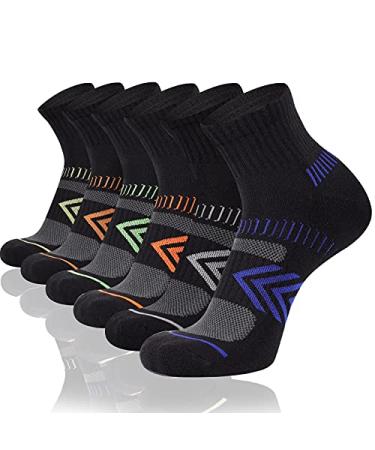 Cooplus Men's Cotton Athletic Ankle Socks Performance Cushioned Quarter Moisture Wicking Sock - 6 Pairs Black 6 Pairs Medium