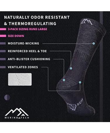 Merino.tech Merino Wool Socks - 85% Merino Wool Crew Hiking Socks, Light Grey Pack of 3, Size 9-12 | Women & Men - Buy Online on GoSupps.com