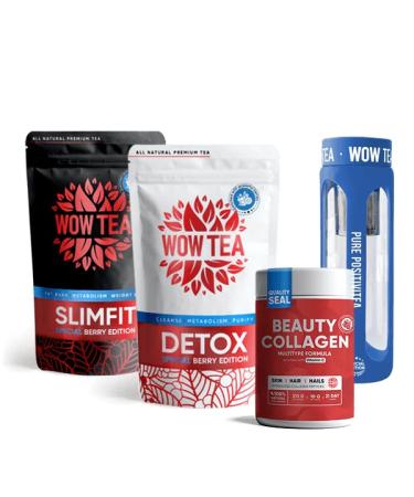WOW TEA WOW TEA: Berry Detox Slimfit Tea Collagen and Blue Tea Infuser Bottle