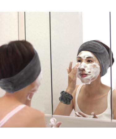 Kinhwa Cosmetics Terry Headband & SPA Bracelets Set - Hair Protection Tape with Velcro Fastener for Makeup - Washable Dark Gray (3 Pack) - Buy Online on GoSupps.com