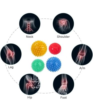 Youery Massage Balls Set - 4 Hedgehog Spiked Massage Balls for Reflex Zones Plantar Fasciitis Pain Relief & Stress Relief - Ideal for Legs Feet Hands & Back - Buy Online on GoSupps.com