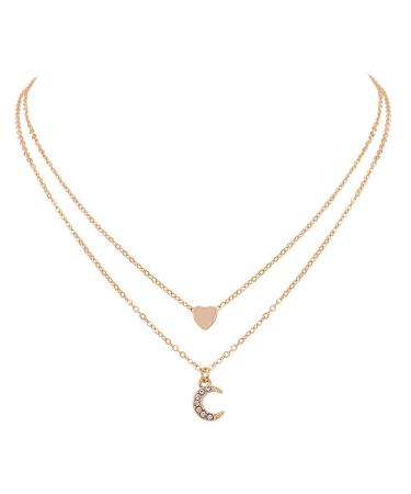 DoubleNine Double Layered Tiny Heart Moon Pendant - Gold Dainty Necklace for Women & Girls | Everyday Simple Jewelry - Buy Online on GoSupps.com