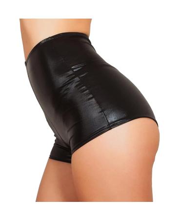 zdhoor Lady Metallic Rave Dance Booty Shorts Women High Waist Liquid Wet Look Hot Pants Club Faux Leather Shorts Black Small