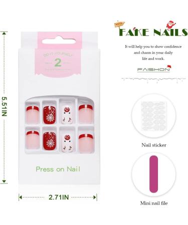 Vatocu Christmas False Nails - Short Red Snowflake & Elk Press on Nails | Snowman Acrylic Stick on Nails for Women & Girls (24pcs) - Buy Online on GoSupps.com