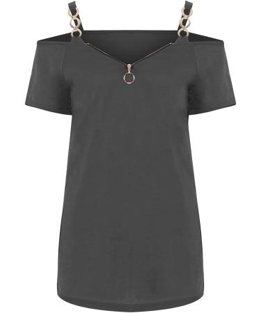 Dark Gray Lace Cold Shoulder Plus Size Top - Women's Summer V Neck T Shirt Blouse - Buy Online on GoSupps.com