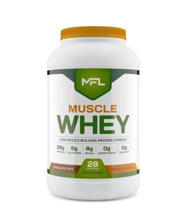 MFL Muscle Whey Protein 2 lbs l 26g of Protein l 8g BCAAs l 6g Glutamine l Low Carbs l 28 Servings (Chocolate Lava)