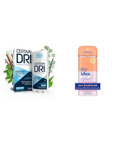 Certain Dri Everyday Strength Clinical Antiperspirant Solid Deodorant 2 Pack Bundle with Dry Idea Gel Deodorant Antiperspirant Unscented