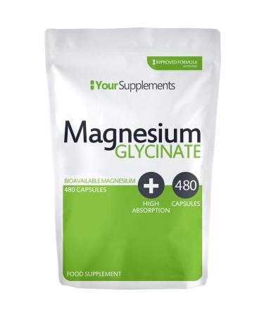 Magnesium Glycinate | 480 Capsules | True Fully Chelated Magnesium | No Blends or Buffered Bisglycinate | UK Made | Vegan Friendly 480 Count (Pack of 1)