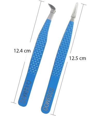 2 Pieces Diamond Grip Eyelash Tweezers Professional Set- COSSMOO Straight And Angled Curved L-Shape Volume Tweezers For Lashes Extension Pointed Individual Application Tweezers For False Lash - Buy Online on GoSupps.com