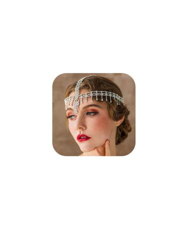 IYOU Women 1920s Headband Rhinestone Silver Head Chain Tassel Wedding Headpiece Gatsby Party Hair Pieces Jewelry for Bride and Bridesmaid